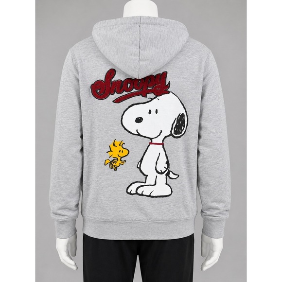 Freeze Tops - Peanuts Snoopy Woodstock Heather Gray Graphic Hoodie Freeze Size Small